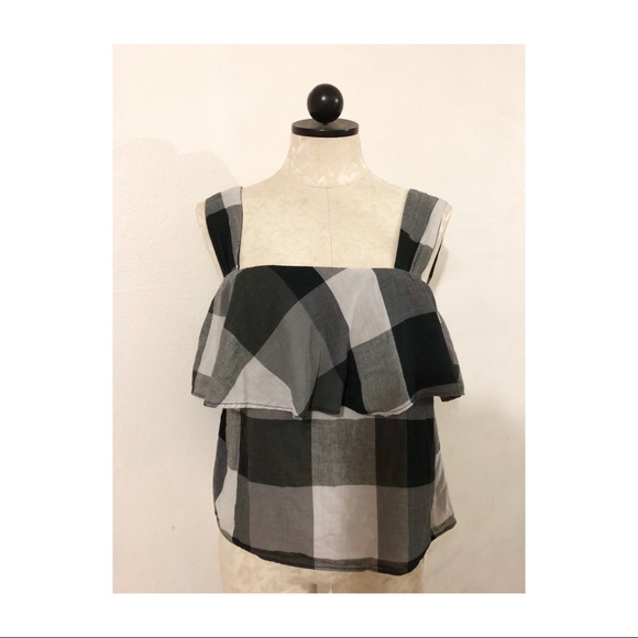 Who What Wear Tops - Gray gingham plaid tank ruffle top